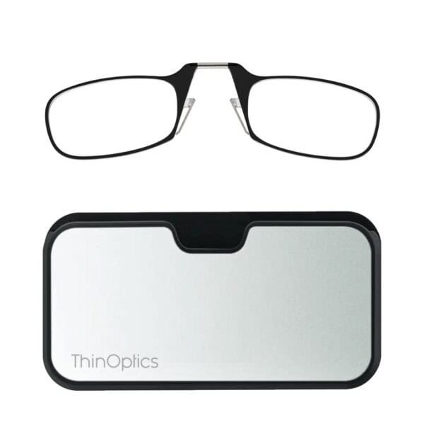 Universal Metal Pod Silver and Black Case with Reading Glasses