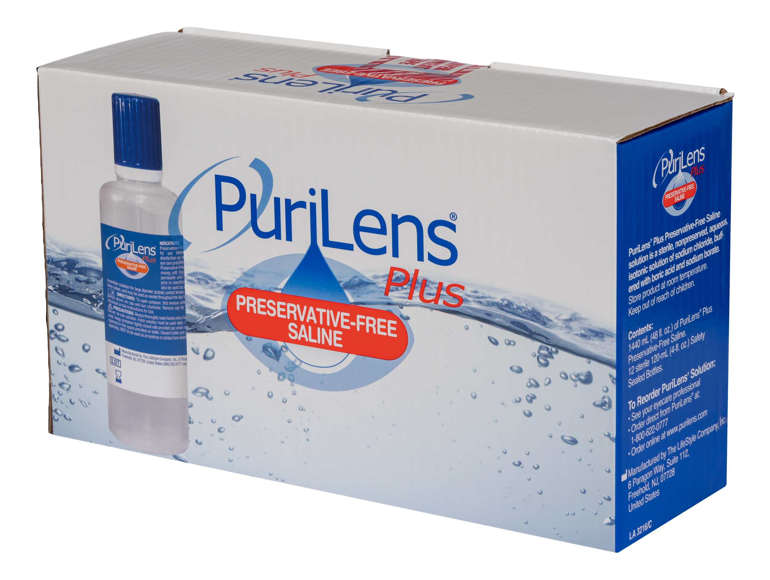 Purilens Plus Preservative-Free Saline Solution (12 Pack, 4oz Bottles)